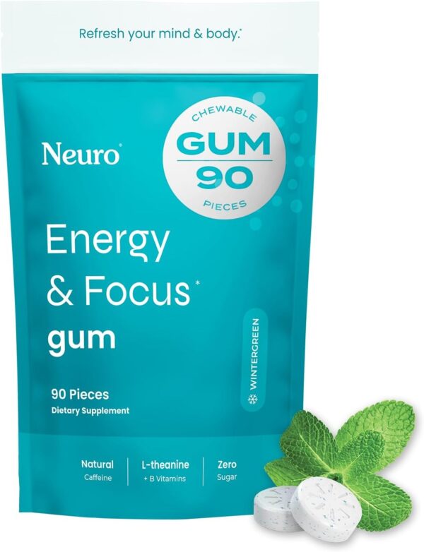 NeuroGum Energy & Focus Gum (90 Count Bag, Peppermint) | 40mg Natural Caffeine + L-Theanine + Vitamin B12 & B6 + Xylitol | Sugar Free Nootropic Cognitive Brain Performance Supplement - Image 22