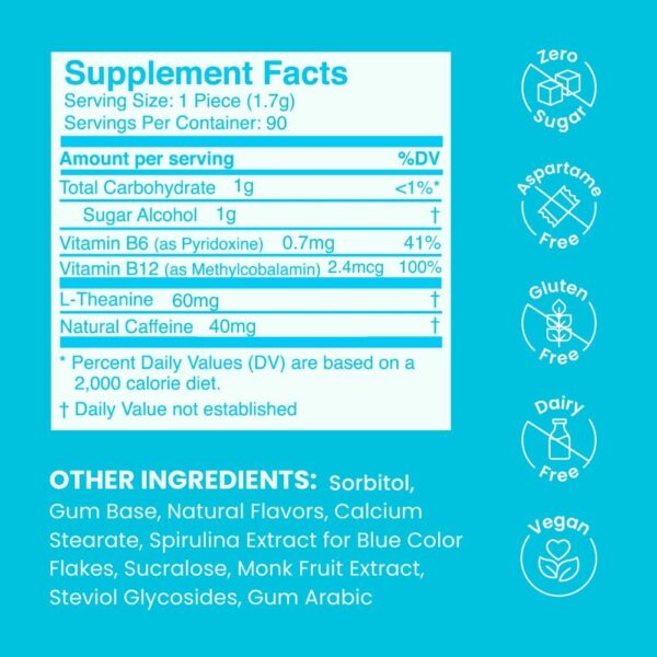 NeuroGum Energy & Focus Gum (90 Count Bag, Peppermint) | 40mg Natural Caffeine + L-Theanine + Vitamin B12 & B6 + Xylitol | Sugar Free Nootropic Cognitive Brain Performance Supplement - Image 7