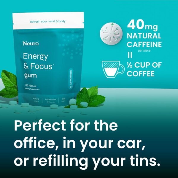 NeuroGum Energy & Focus Gum (90 Count Bag, Peppermint) | 40mg Natural Caffeine + L-Theanine + Vitamin B12 & B6 + Xylitol | Sugar Free Nootropic Cognitive Brain Performance Supplement - Image 23