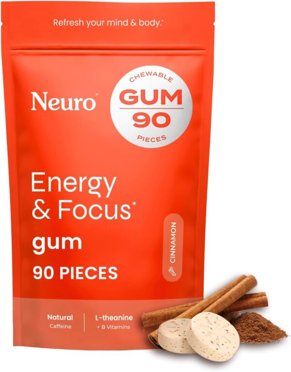 NeuroGum Energy & Focus Gum (90 Count Bag, Peppermint) | 40mg Natural Caffeine + L-Theanine + Vitamin B12 & B6 + Xylitol | Sugar Free Nootropic Cognitive Brain Performance Supplement - Image 8