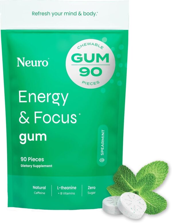 NeuroGum Energy & Focus Gum (90 Count Bag, Peppermint) | 40mg Natural Caffeine + L-Theanine + Vitamin B12 & B6 + Xylitol | Sugar Free Nootropic Cognitive Brain Performance Supplement - Image 15