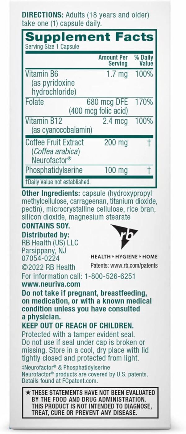 NEURIVA Plus Brain Supplement for Memory and Focus Clinically Tested Nootropics for Concentration for Mental Clarity, Cognitive Enhancement Vitamins B6, B12, Phosphatidylserine 30 Capsules - Image 12
