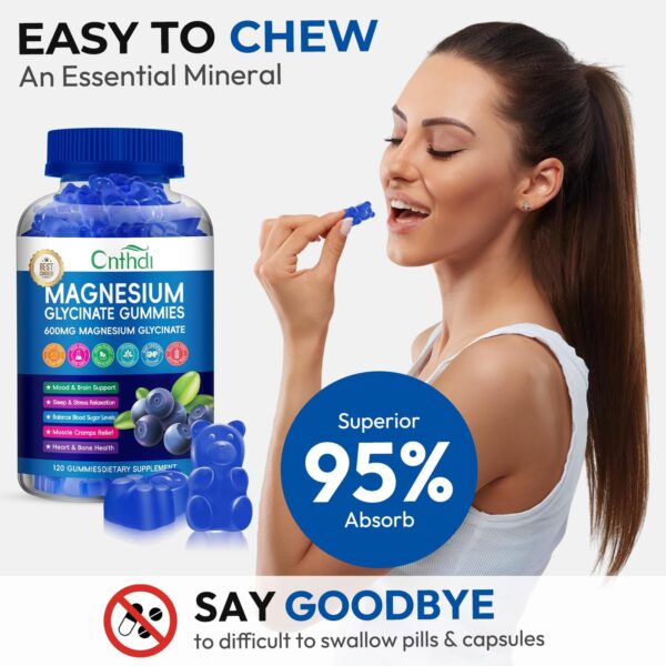 Magnesium Glycinate Gummies for Adults, High Absorption Magnesium and Potassium Gummies with L-Threonate, Calcium, B6, D3, Sugar Free Chews, Relaxation, Stress Relief, Night Rest - Image 6