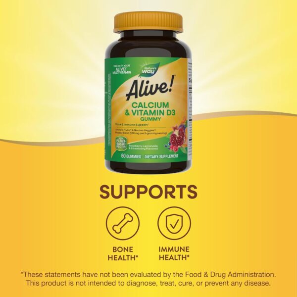Nature's Way Alive! Daily Calcium & Vitamin D3 Gummies, Bone Support*, Immune Support*, Strawberry and Raspberry- Lemonade Flavored, 60 Gummies - Image 8