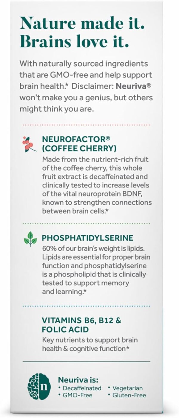 NEURIVA Plus Brain Supplement for Memory and Focus Clinically Tested Nootropics for Concentration for Mental Clarity, Cognitive Enhancement Vitamins B6, B12, Phosphatidylserine 30 Capsules - Image 11