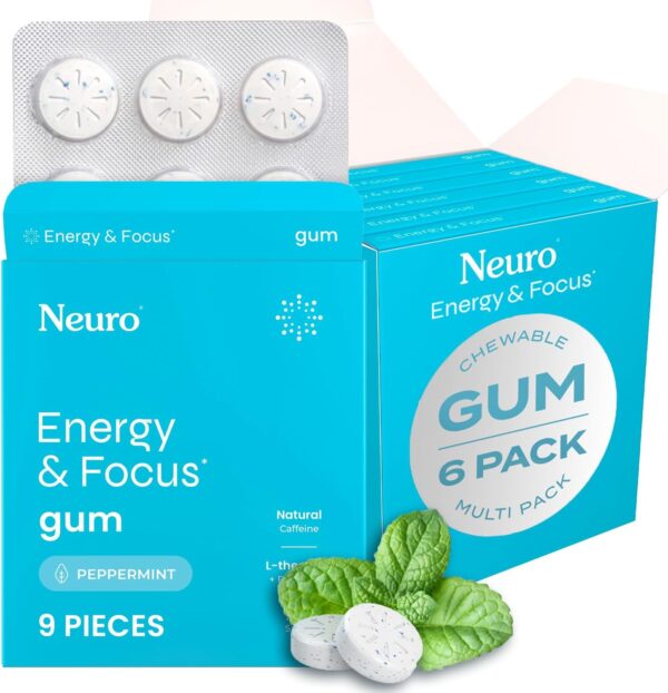 NeuroGum Energy & Focus Gum (54 Count-6 Pack, Peppermint) | 40mg Natural Caffeine + L-Theanine + Vitamin B12 & B6 + Xylitol | Sugar Free Nootropic Cognitive Brain Performance Supplement - Image 8