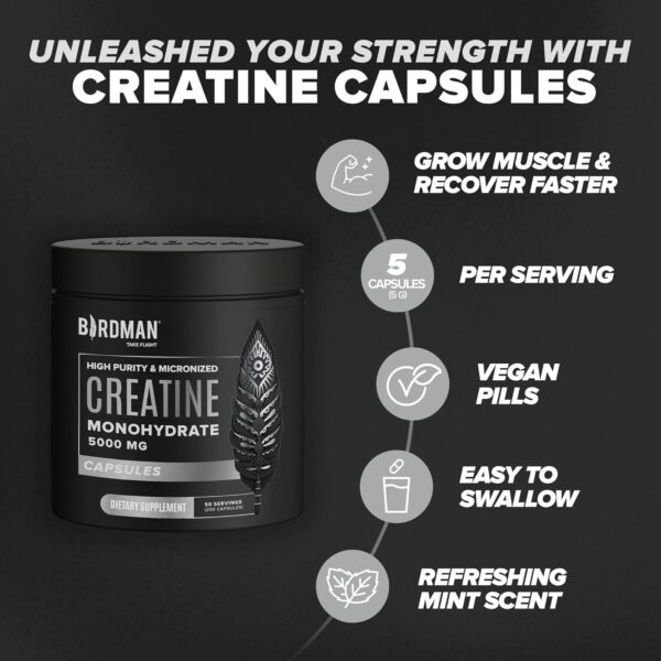 Micronized Creatine Monohydrate Capsules for Muscle Growth & Recovery, Pre & Post Workout, Vegan Creatine, Caffeine Free, Gluten Free, Sugar Free | 50 Servings | 250 Capsules - Image 10
