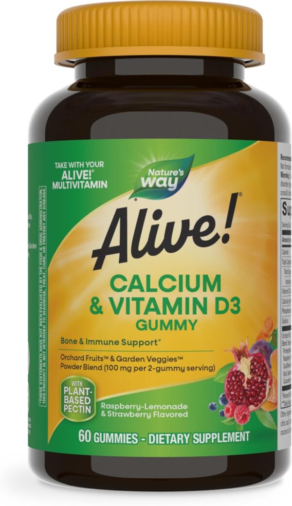 Nature's Way Alive! Daily Calcium & Vitamin D3 Gummies, Bone Support*, Immune Support*, Strawberry and Raspberry- Lemonade Flavored, 60 Gummies - Image 6