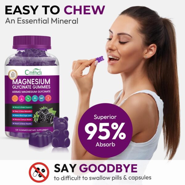 Magnesium Glycinate Gummies for Adults, High Absorption Magnesium and Potassium Gummies with L-Threonate, Calcium, B6, D3, Sugar Free Chews, Relaxation, Stress Relief, Night Rest - Image 30