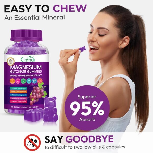 Magnesium Glycinate Gummies for Adults, High Absorption Magnesium and Potassium Gummies with L-Threonate, Calcium, B6, D3, Sugar Free Chews, Relaxation, Stress Relief, Night Rest - Image 22
