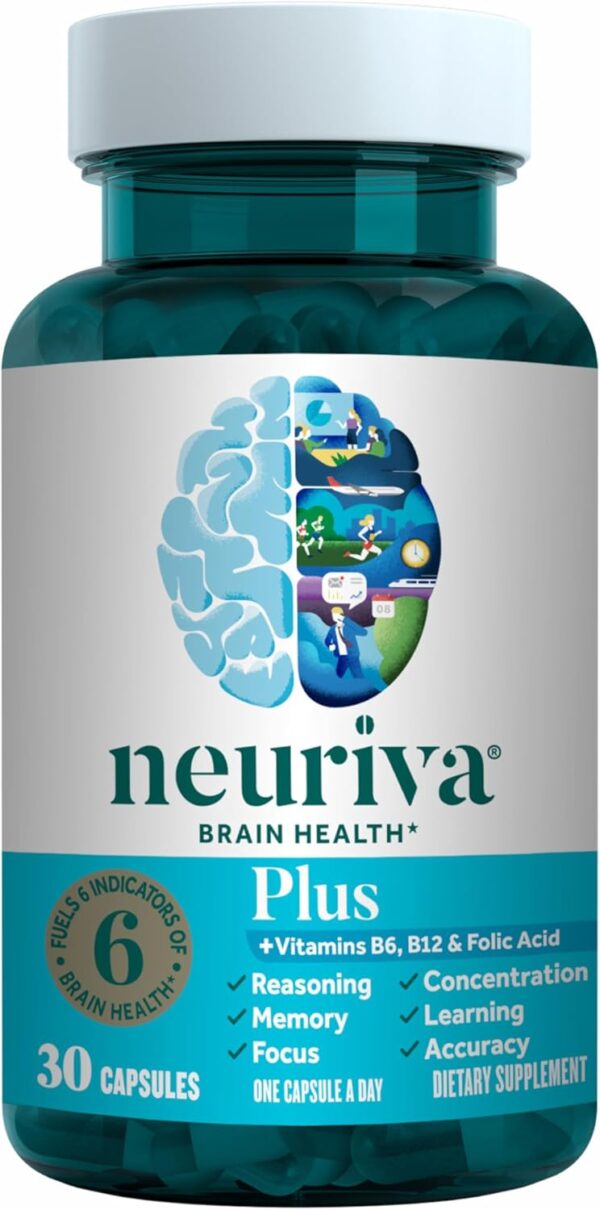 NEURIVA Plus Brain Supplement for Memory and Focus Clinically Tested Nootropics for Concentration for Mental Clarity, Cognitive Enhancement Vitamins B6, B12, Phosphatidylserine 30 Capsules - Image 20