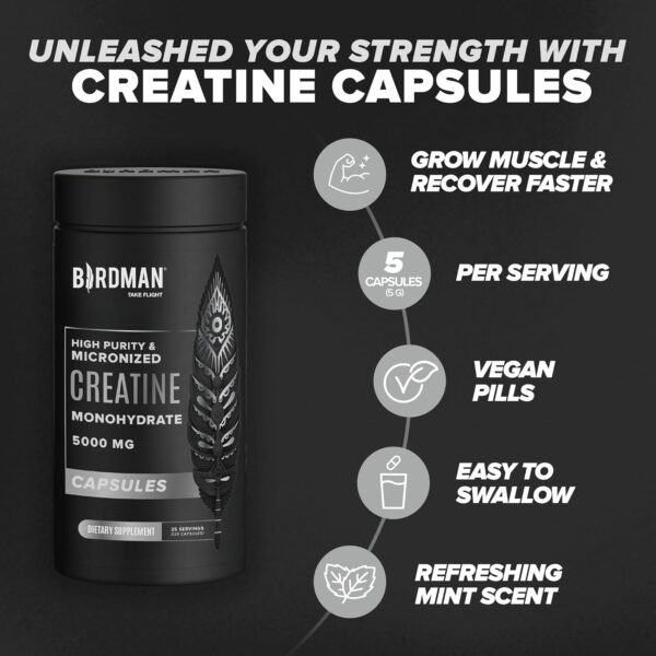 Micronized Creatine Monohydrate Capsules for Muscle Growth & Recovery, Pre & Post Workout, Vegan Creatine, Caffeine Free, Gluten Free, Sugar Free | 50 Servings | 250 Capsules - Image 27
