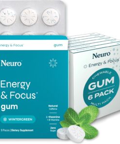 NeuroGum Energy & Focus Gum (54 Count-6 Pack, Peppermint) | 40mg Natural Caffeine + L-Theanine + Vitamin B12 & B6 + Xylitol | Sugar Free Nootropic Cognitive Brain Performance Supplement