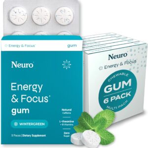 NeuroGum Energy & Focus Gum (54 Count-6 Pack, Peppermint) | 40mg Natural Caffeine + L-Theanine + Vitamin B12 & B6 + Xylitol | Sugar Free Nootropic Cognitive Brain Performance Supplement