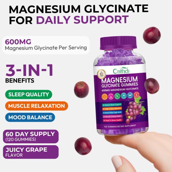 Magnesium Glycinate Gummies for Adults, High Absorption Magnesium and Potassium Gummies with L-Threonate, Calcium, B6, D3, Sugar Free Chews, Relaxation, Stress Relief, Night Rest - Image 24