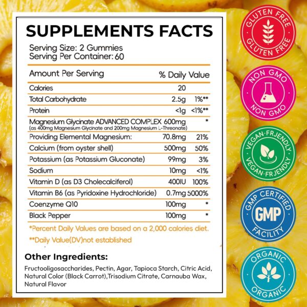Magnesium Glycinate Gummies for Adults, High Absorption Magnesium and Potassium Gummies with L-Threonate, Calcium, B6, D3, Sugar Free Chews, Relaxation, Stress Relief, Night Rest - Image 41