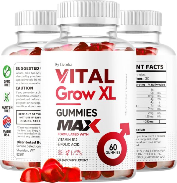(2 Pack) Vital Grow XL Male Gummies - Men's Performance Gummies 1050MG Vital GrowXL Blend, Vital Growth Gummy Advanced Gomitas Formula, 120 Gummies for 2 Months - Image 8