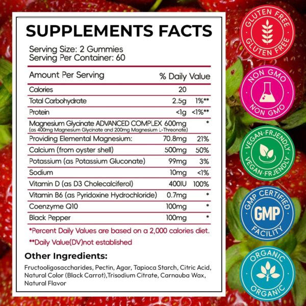 Magnesium Glycinate Gummies for Adults, High Absorption Magnesium and Potassium Gummies with L-Threonate, Calcium, B6, D3, Sugar Free Chews, Relaxation, Stress Relief, Night Rest - Image 58