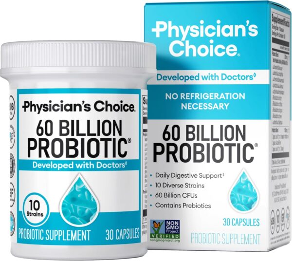 Physician's CHOICE Probiotics 60 Billion CFU - 10 Strains + Organic Prebiotics - Immune, Digestive & Gut Health - Supports Occasional Constipation, Diarrhea, Gas & Bloating - for Women & Men - 60ct - Image 7