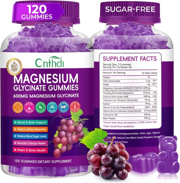 Magnesium Glycinate Gummies for Adults, High Absorption Magnesium and Potassium Gummies with L-Threonate, Calcium, B6, D3, Sugar Free Chews, Relaxation, Stress Relief, Night Rest - Image 17