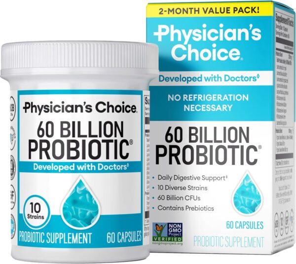 Physician's CHOICE Probiotics 60 Billion CFU - 10 Strains + Organic Prebiotics - Immune, Digestive & Gut Health - Supports Occasional Constipation, Diarrhea, Gas & Bloating - for Women & Men - 60ct - Image 12