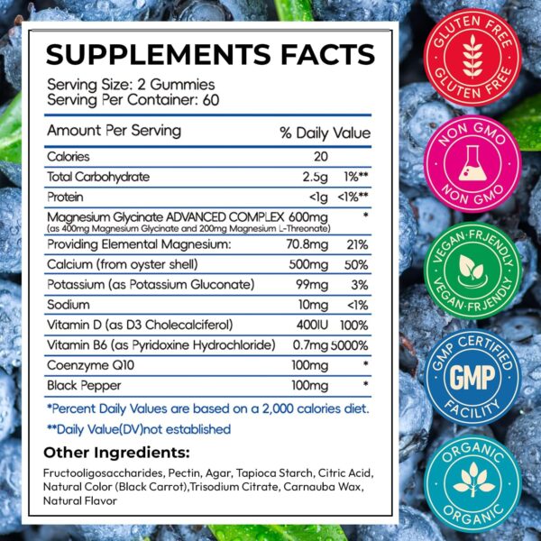Magnesium Glycinate Gummies for Adults, High Absorption Magnesium and Potassium Gummies with L-Threonate, Calcium, B6, D3, Sugar Free Chews, Relaxation, Stress Relief, Night Rest - Image 2