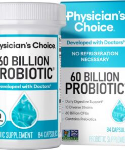 Physician's CHOICE Probiotics 60 Billion CFU - 10 Strains + Organic Prebiotics - Immune, Digestive & Gut Health - Supports Occasional Constipation, Diarrhea, Gas & Bloating - for Women & Men - 60ct