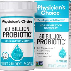 Physician's CHOICE Probiotics 60 Billion CFU - 10 Strains + Organic Prebiotics - Immune, Digestive & Gut Health - Supports Occasional Constipation, Diarrhea, Gas & Bloating - for Women & Men - 60ct