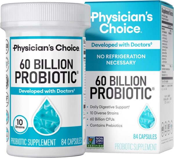 Physician's CHOICE Probiotics 60 Billion CFU - 10 Strains + Organic Prebiotics - Immune, Digestive & Gut Health - Supports Occasional Constipation, Diarrhea, Gas & Bloating - for Women & Men - 60ct