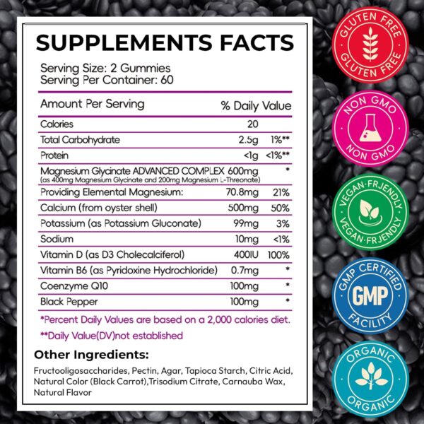 Magnesium Glycinate Gummies for Adults, High Absorption Magnesium and Potassium Gummies with L-Threonate, Calcium, B6, D3, Sugar Free Chews, Relaxation, Stress Relief, Night Rest - Image 26