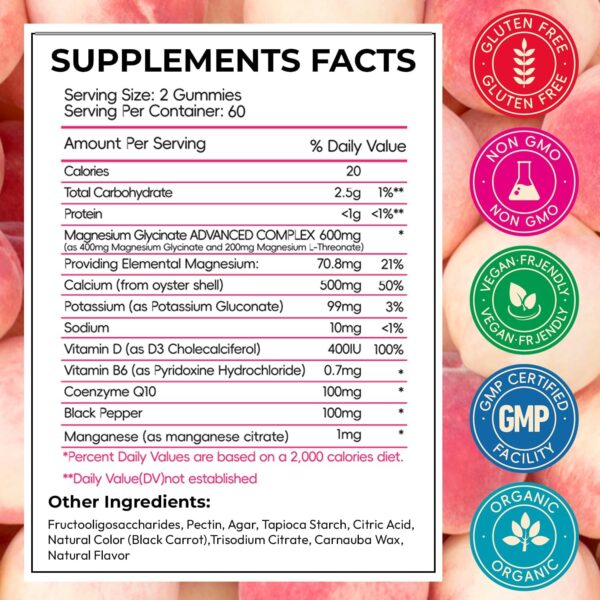 Magnesium Glycinate Gummies for Adults, High Absorption Magnesium and Potassium Gummies with L-Threonate, Calcium, B6, D3, Sugar Free Chews, Relaxation, Stress Relief, Night Rest - Image 10