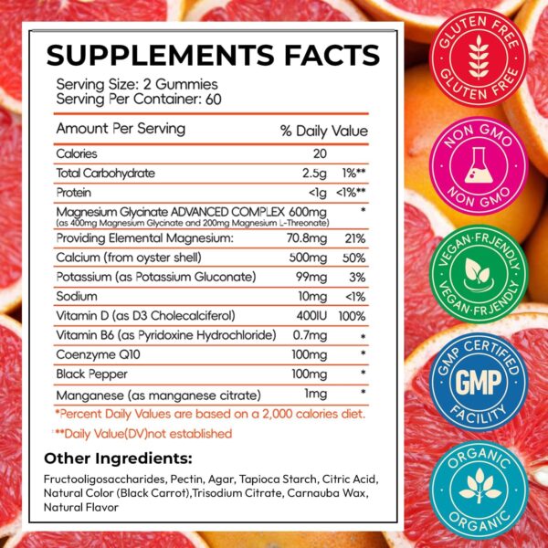Magnesium Glycinate Gummies for Adults, High Absorption Magnesium and Potassium Gummies with L-Threonate, Calcium, B6, D3, Sugar Free Chews, Relaxation, Stress Relief, Night Rest - Image 50