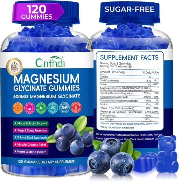 Magnesium Glycinate Gummies for Adults, High Absorption Magnesium and Potassium Gummies with L-Threonate, Calcium, B6, D3, Sugar Free Chews, Relaxation, Stress Relief, Night Rest - Image 8