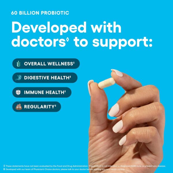 Physician's CHOICE Probiotics 60 Billion CFU - 10 Strains + Organic Prebiotics - Immune, Digestive & Gut Health - Supports Occasional Constipation, Diarrhea, Gas & Bloating - for Women & Men - 60ct - Image 3